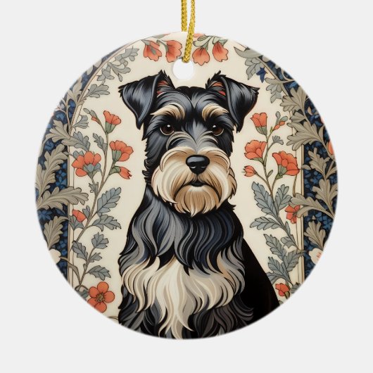 Elegant Schnauzer William Morris Inspired Floral Keramisch Ornament (Voorkant)