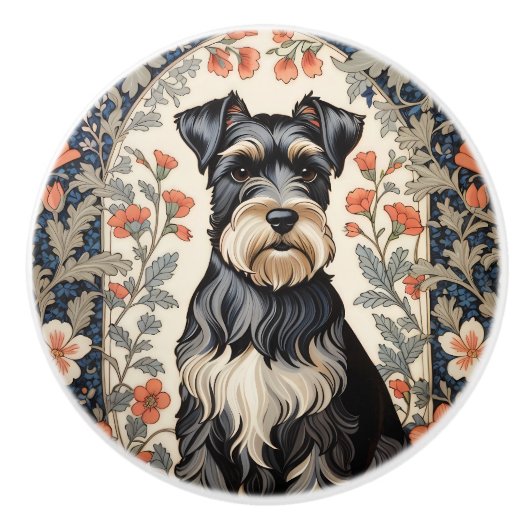 Elegant Schnauzer William Morris Inspired Floral Keramische Knop (Voorkant)