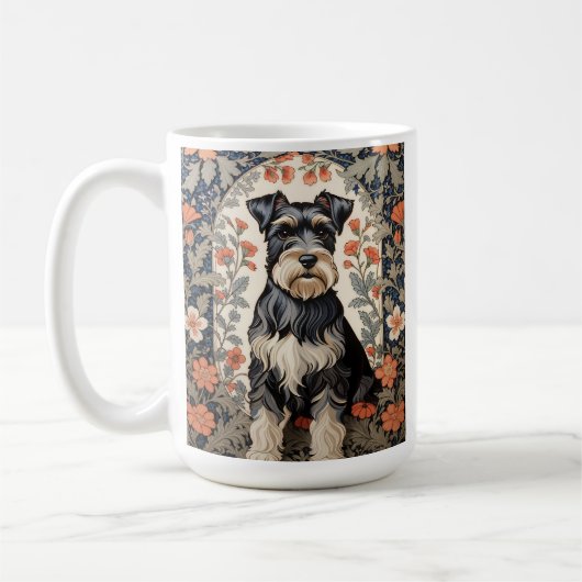 Elegant Schnauzer William Morris Inspired Floral Koffiemok (Links)