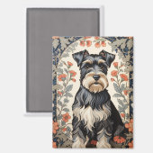 Elegant Schnauzer William Morris Inspired Floral Magneet (Voorkant / Achterkant)