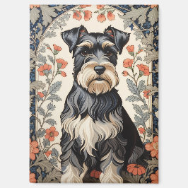 Elegant Schnauzer William Morris Inspired Floral Magneet