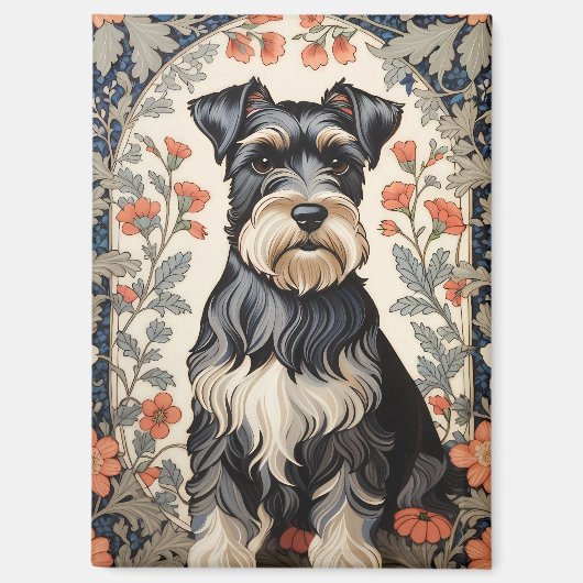Elegant Schnauzer William Morris Inspired Floral Magneet (Voorkant)