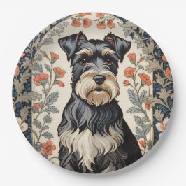 Elegant Schnauzer William Morris Inspired Floral Papieren Bordje