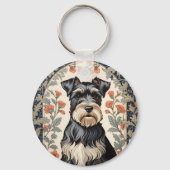 Elegant Schnauzer William Morris Inspired Floral Sleutelhanger (Achterkant)