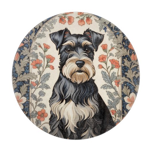 Elegant Schnauzer William Morris Inspired Floral Snijplank (Voorkant)