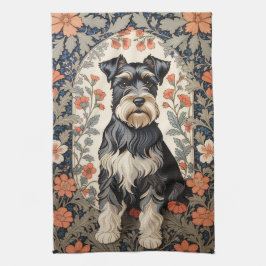 Elegant Schnauzer William Morris Inspired Floral Theedoek
