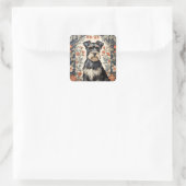 Elegant Schnauzer William Morris Inspired Floral Vierkante Sticker (Tas)