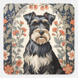 Elegant Schnauzer William Morris Inspired Floral Vierkante Sticker