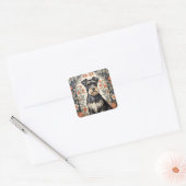 Elegant Schnauzer William Morris Inspired Floral Vierkante Sticker (Envelop)
