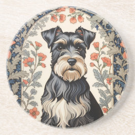 Elegant Schnauzer William Morris Inspired Floral Zandsteen Onderzetter