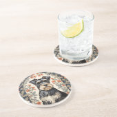 Elegant Schnauzer William Morris Inspired Floral Zandsteen Onderzetter (Zijkant)