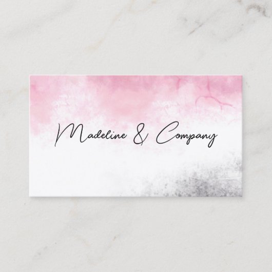 elegant schone waterverf roze en grijs minimalisti visitekaartje (Voorkant)