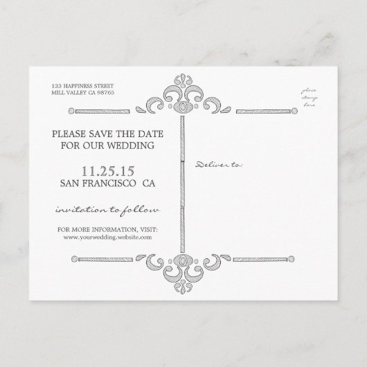 Elegant schoolbord Save the Date Wedding Briefkaar Aankondigingskaart (Achterkant)