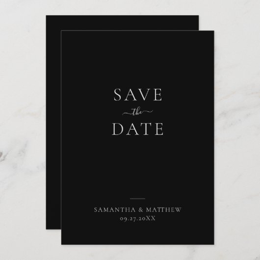 Elegant schoon minimalistisch zwart slaat de datum save the date (Voorkant / Achterkant)