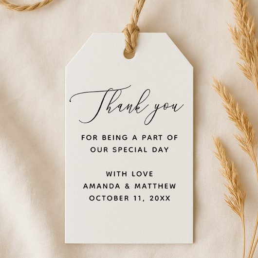 Elegant Schoon Script. Minimalistische bruiloft be Cadeaulabel