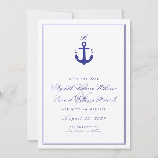 Elegant schoon zwart monogram sparen de Datum Kaar Save The Date (Voorkant)