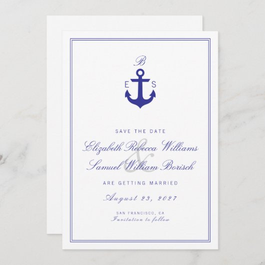 Elegant schoon zwart monogram sparen de Datum Kaar Save The Date (Voorkant / Achterkant)