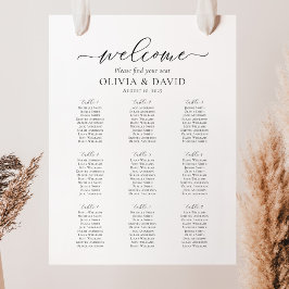 Elegant Schrift 9 Tafels Welkom Zitplaatsenkaart Poster