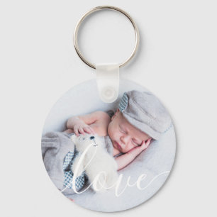 Elegant schrift babyfoto sleutelhanger