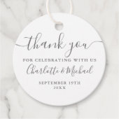 Elegant Schrift Bedankt Grijs En Wit Huwelijk Bedankjes Labels (Voorkant)