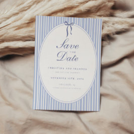 Elegant Schrift Blau Ovaal Frame Gestreepte Trouw Save The Date