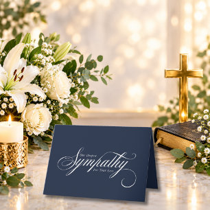 Elegant Schrift Blauw Wit Condoleance Sympathie Kaart