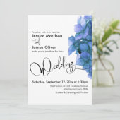 Elegant Schrift Blauwe Aquarel Hydrangea Bruiloft Kaart (Staand voorkant)
