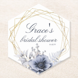 Elegant schrift bloem blauw wit bruidsdouche kartonnen onderzetters