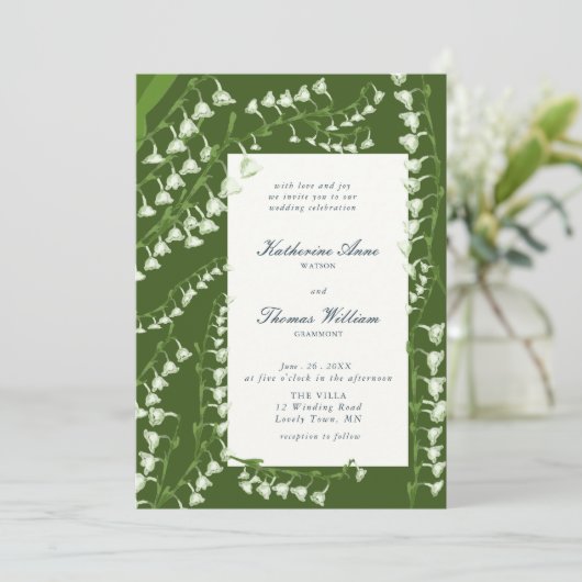 Elegant Schrift Bloem Kader Lily Valley Trouwdag Kaart (Staand voorkant)