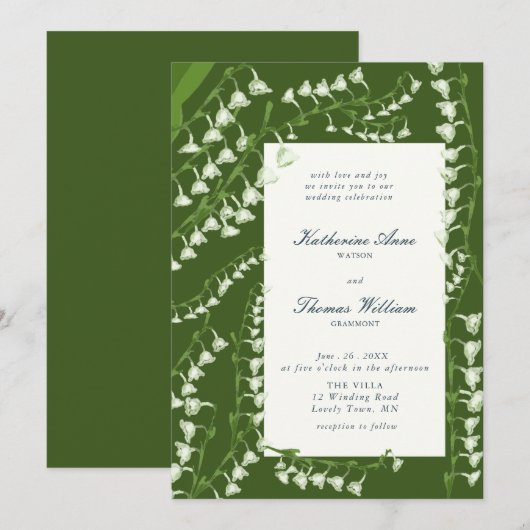 Elegant Schrift Bloem Kader Lily Valley Trouwdag Kaart (Voorkant / Achterkant)