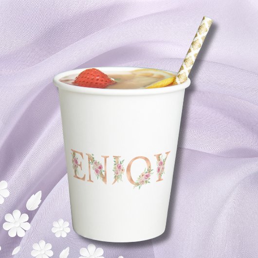 Elegant Schrift Bloem Roze Rozen Bruidsmeisjesfees Papieren Bekers