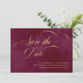 Elegant Schrift | Bordeaux en Goud Save The Date (Staand voorkant)