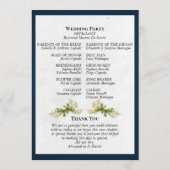 Elegant Schrift & Botanisch - Blauwe Trouwdag Programmakaart (Achterkant)