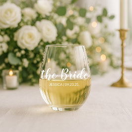 Elegant Schrift De Bruid Persoonlijke Trouwdag Wij Wijnglas Zonder Voet