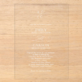 Elegant Schrift Eenvoudig Monogram Modern Trouwen Acryl Uitnodigingen