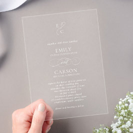 Elegant Schrift Eenvoudig Monogram Modern Trouwen Acryl Uitnodigingen