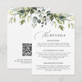 Elegant Schrift Eucalyptus Groene QR Code Huwelijk Informatiekaartje