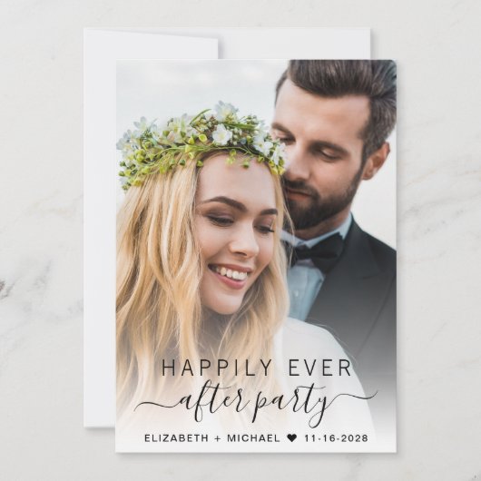 Elegant Schrift  Foto Bruiloftsreceptie Kaart (Voorkant)