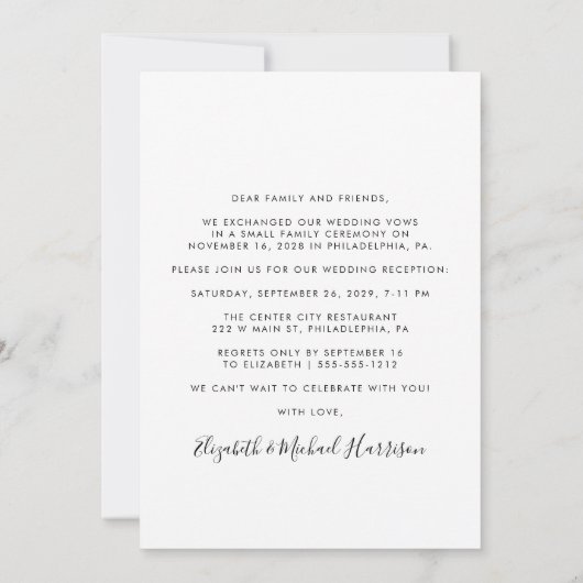 Elegant Schrift  Foto Bruiloftsreceptie Kaart (Achterkant)