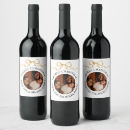 Elegant Schrift & Foto Familie Kerstcadeau Wijn Etiket