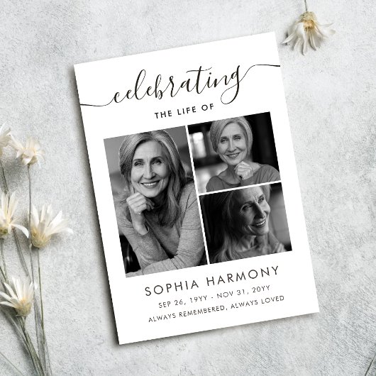 Elegant Schrift Foto Herdenkingsprogramma Kaart