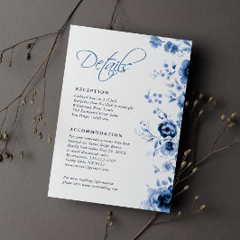 Elegant Schrift Frans Blauw Bloemendessin Trouwdag Informatiekaartje