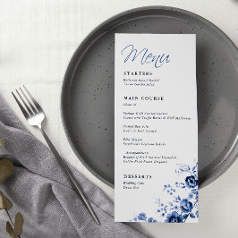 Elegant Schrift Frans Blauw Bloemmotief Bruiloft Menu