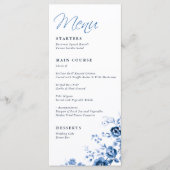 Elegant Schrift Frans Blauw Bloemmotief Bruiloft Menu (Voorkant)