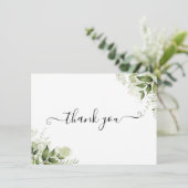 Elegant Schrift Groene Bladeren Bedankkaart (Staand voorkant)