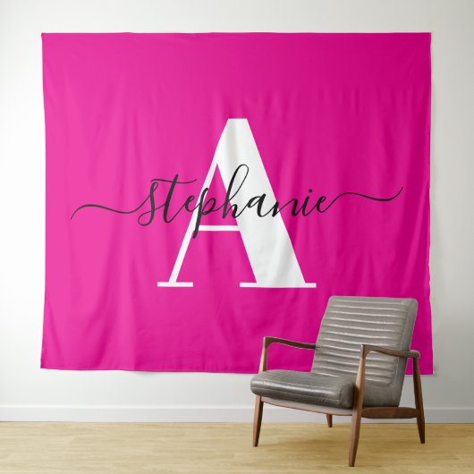 Elegant Schrift Groot Monogram A Heet Roze Wandkleed (In Situ (horizontaal))
