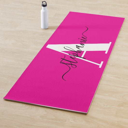 Elegant Schrift Groot Monogram A Heet Roze Yogamat (In situ)