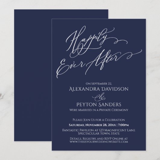 Elegant Schrift Happily Ever After Marine Ontvangs Kaart (Voorkant / Achterkant)