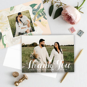 Elegant Schrift Hart Bloem Motief Achtergrond Foto Bedankkaart