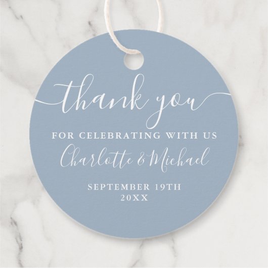 Elegant Schrift Hartelijk Dank Stof Blauw Bruiloft Bedankjes Labels (Achterkant)